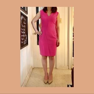 BR Solid Pink V-neck Dress Cocktail Office Sheath